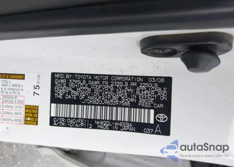 2008 Toyota Prius z USA, uszkodzony, nr VIN JTDKB20U983397588